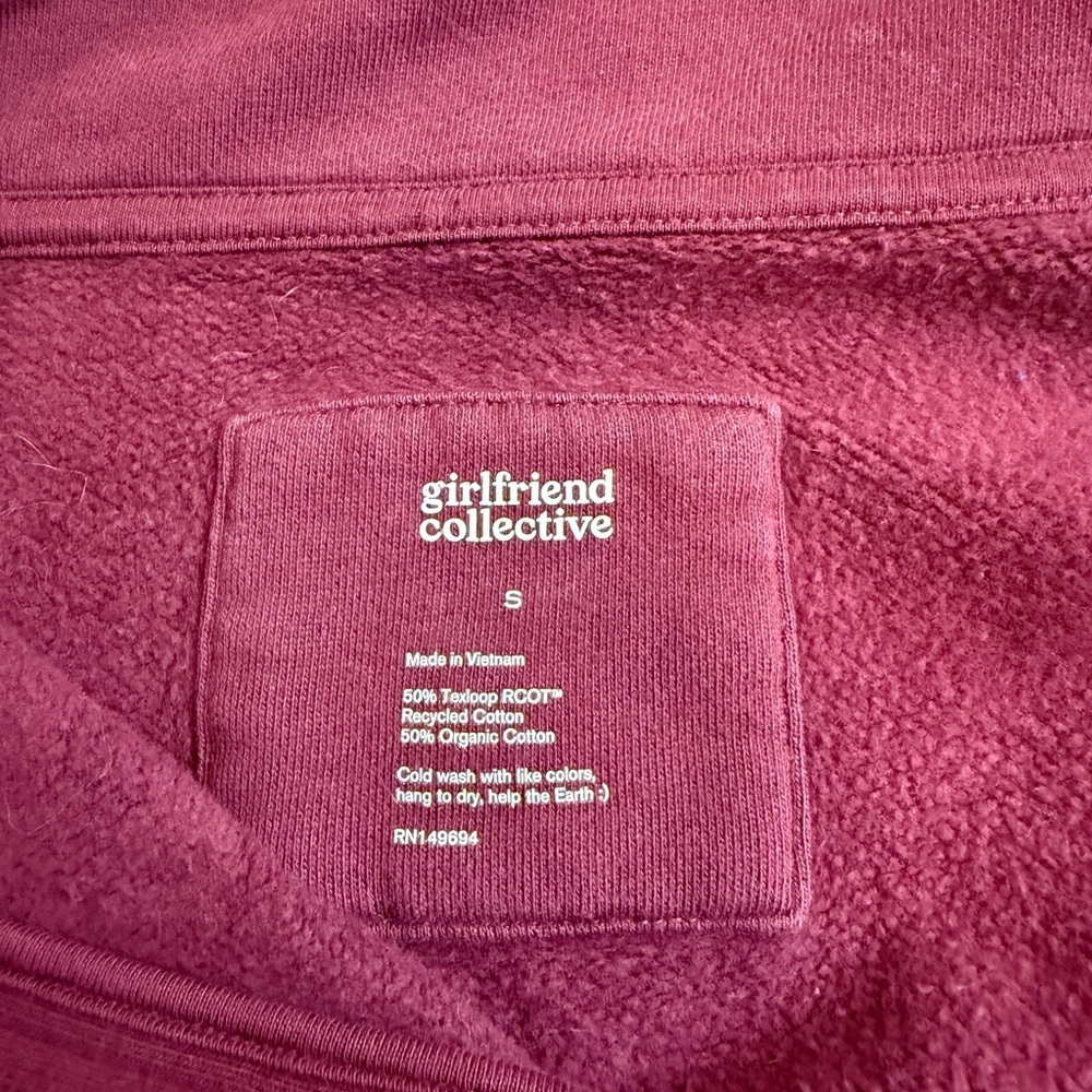 Girlfriend Collective Wine Red Micro Fleece Half Zip Sweatshirt Sweater Small - Picture 4 of 7